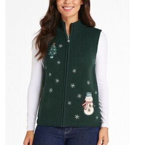 VTG C.J. Banks Women's Dark Green Embellished Christmas Full Zip Sweater Vest 1X
